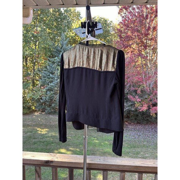 Cache Cardigan Jacket Open Front Top Black & Metallic Gold Holiday Party Size 0 - Picture 12 of 16